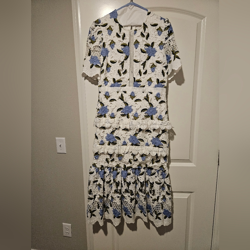Lace floral blue dress